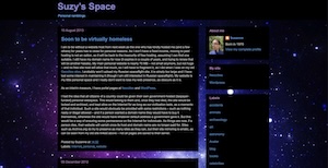 Screenshot of, and link to, my external Suzy's Space blog