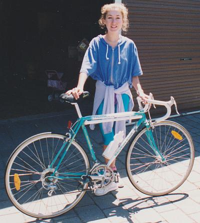 Suzy with first road bike, December 1990
